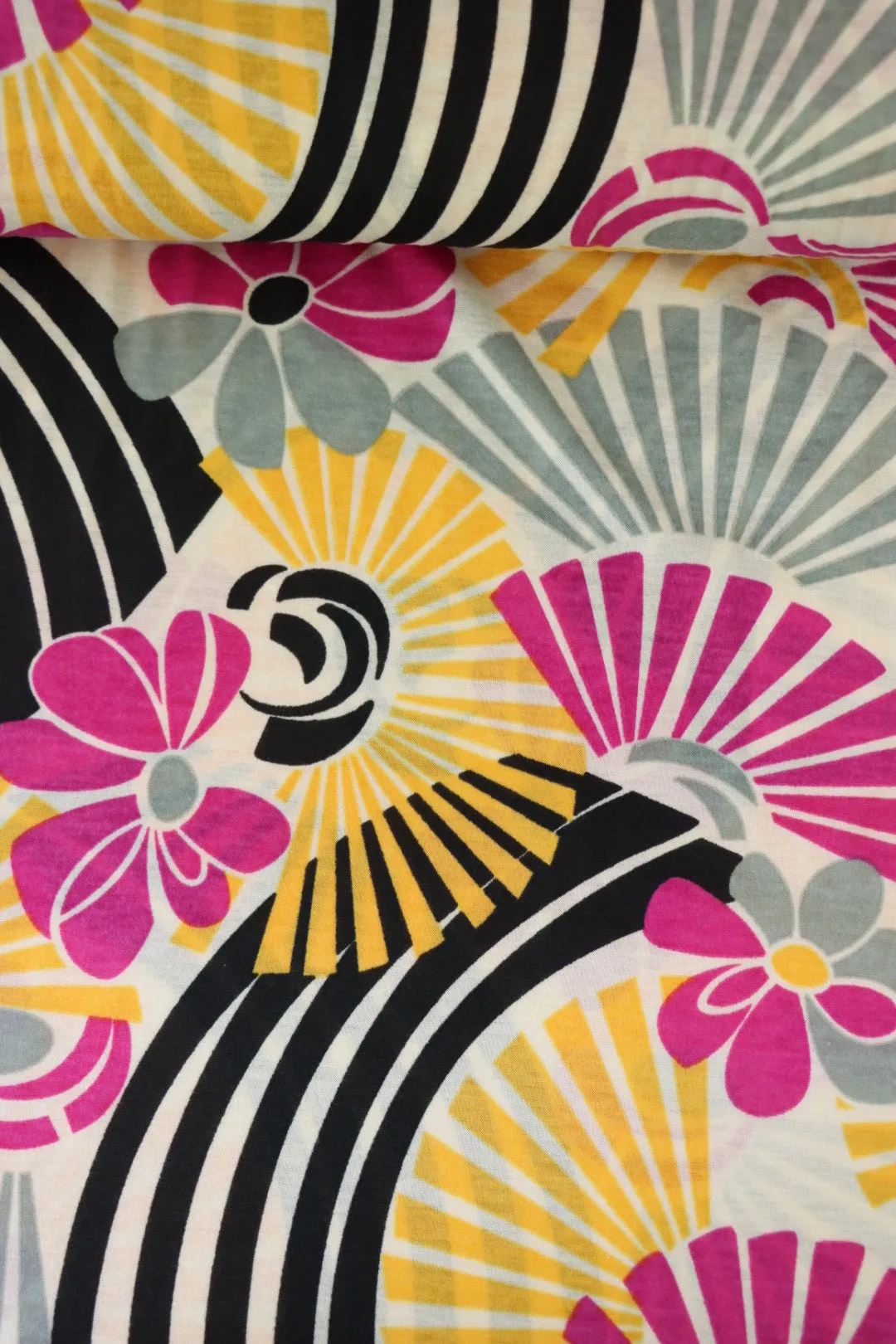 1YD PRECUT; Sunny Floral Spun Poly Jersey