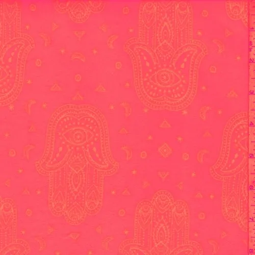 2 YD PC-Day Glo Pink Henna Print Double Brushed Jersey Knit Fabric