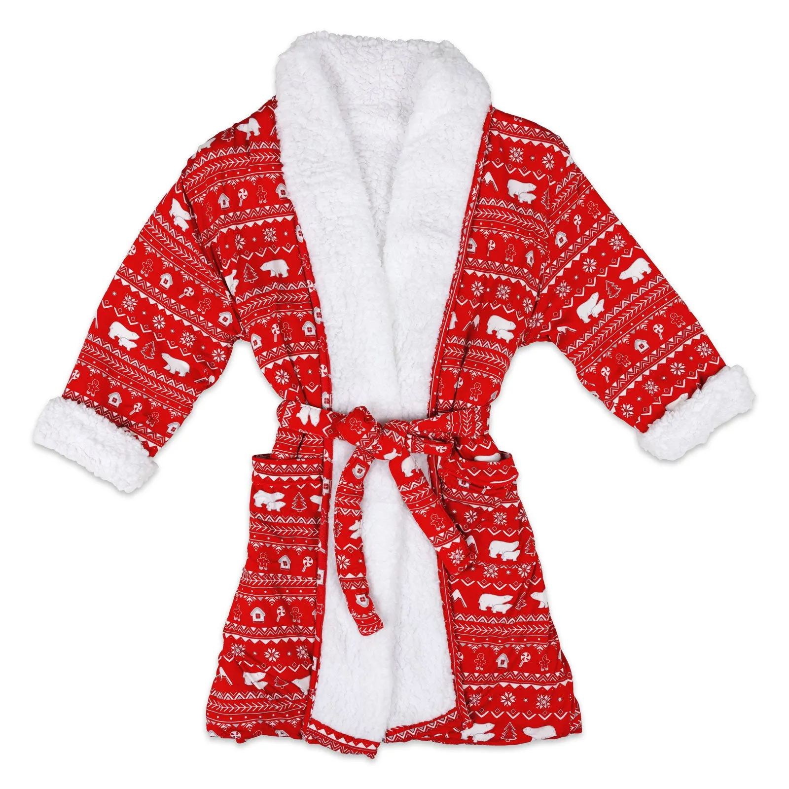 Adult Polar Isle Red Bamboo Sherpa Robe