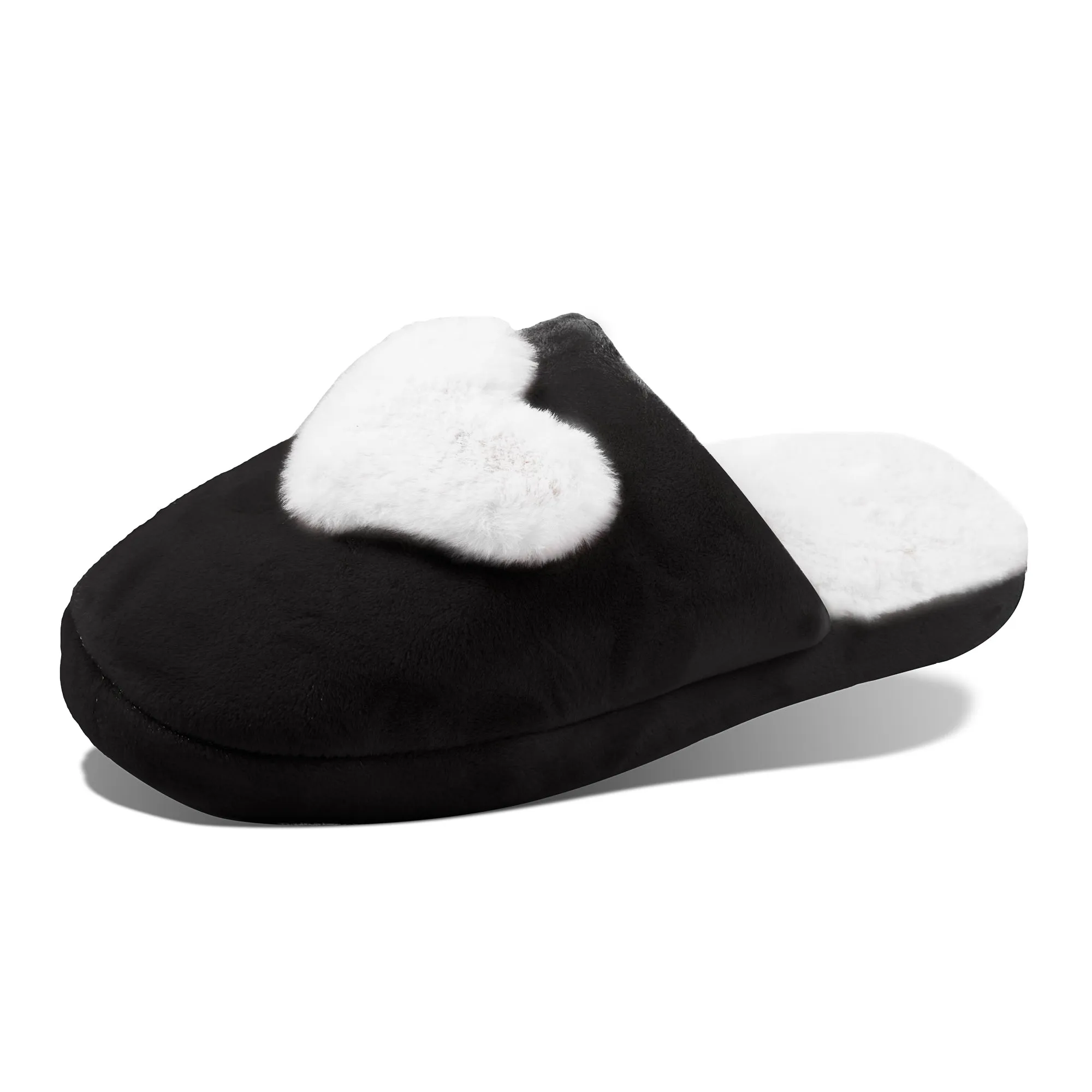 Amanda Blue Black-White Plush Heart Slippers (Large 10-11)