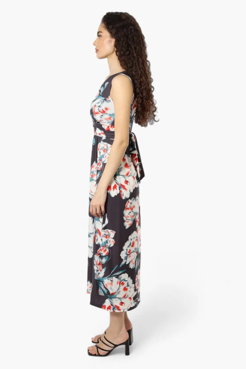 Beechers Brook Floral Sleeveless Crossover Maxi Dress - Grey