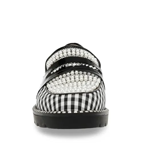 Betsey Johnson Women's Darian Loafer, Black/White Plaid, 11