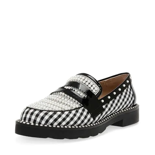 Betsey Johnson Women's Darian Loafer, Black/White Plaid, 11