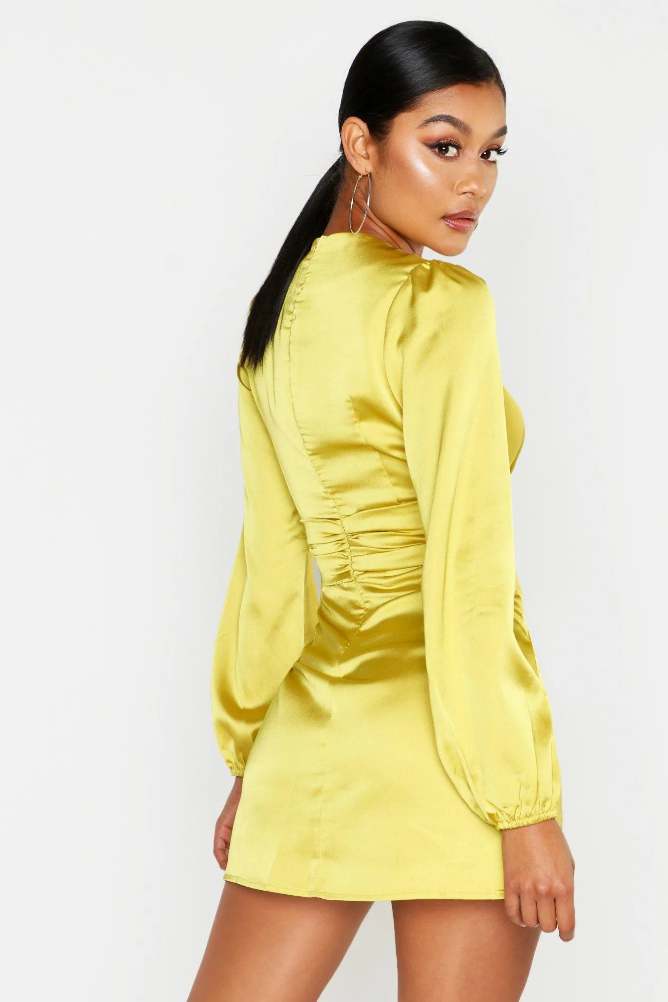 Boohoo Champagne Satin Wrap Mini Dress