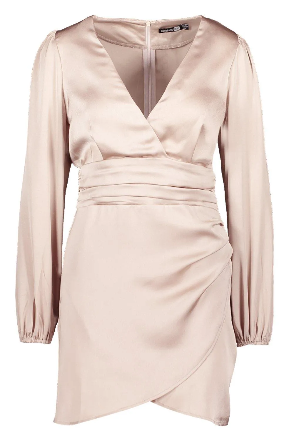 Boohoo Champagne Satin Wrap Mini Dress