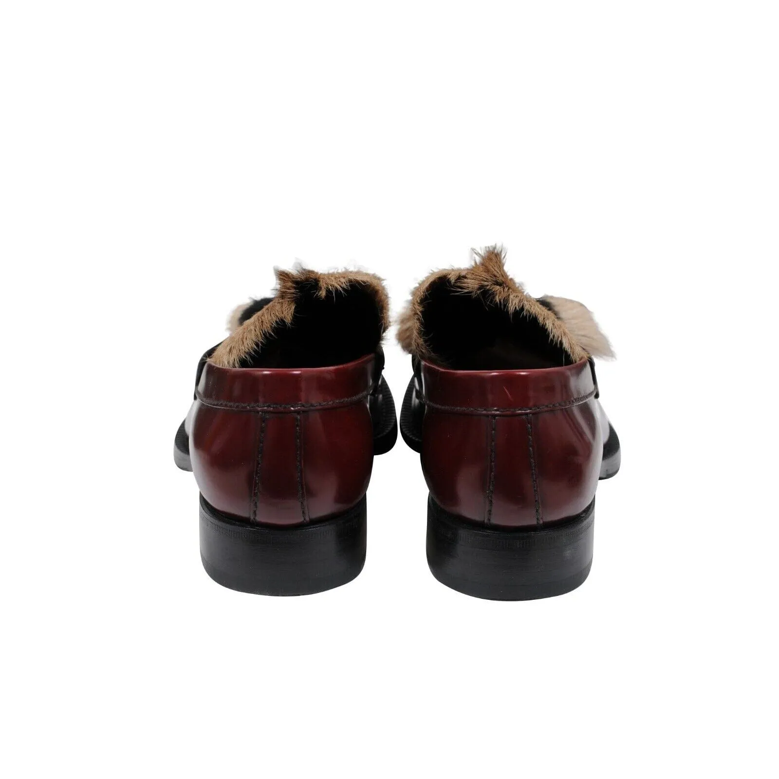 Burgundy Leather Goat Fur Tassel Loafers