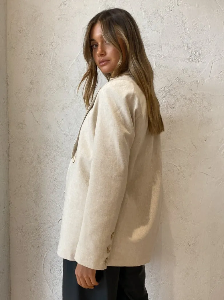 By Nicola Dionne Oversized Blazer in Beige Fishbone