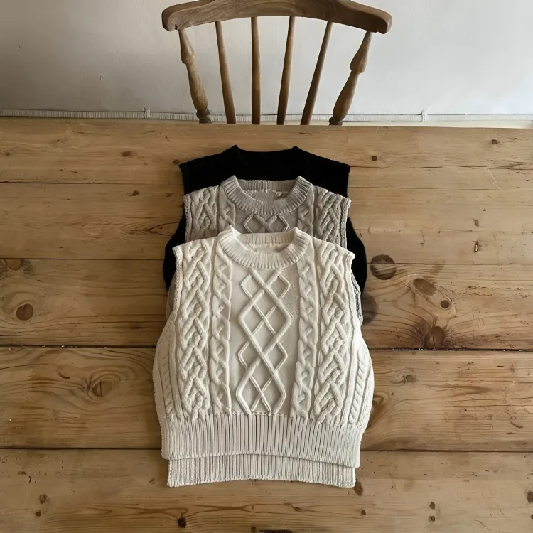 Cable Knit Cotton Sweater Pullover Vest