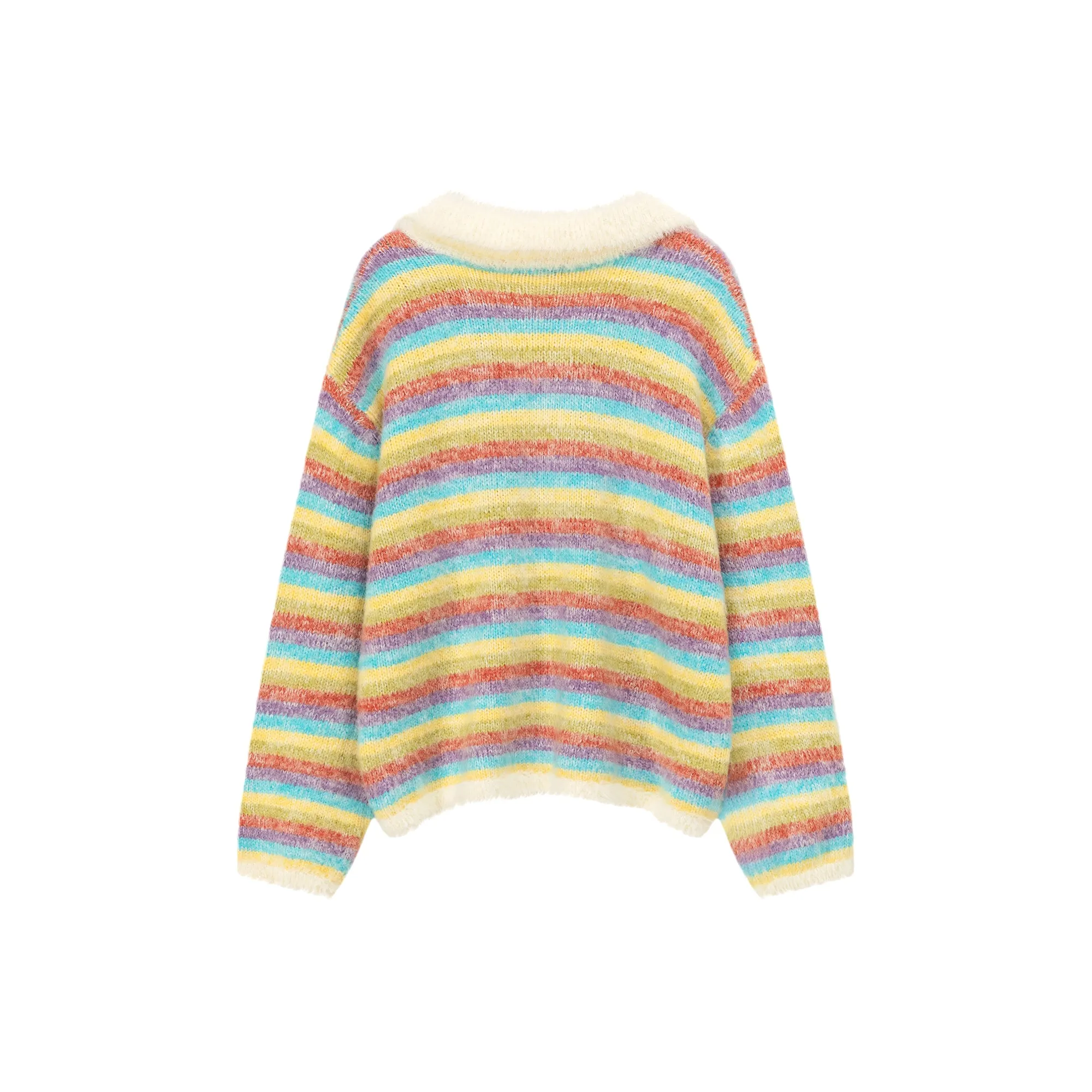 Collar Rainbow Stripe Knit Sweater