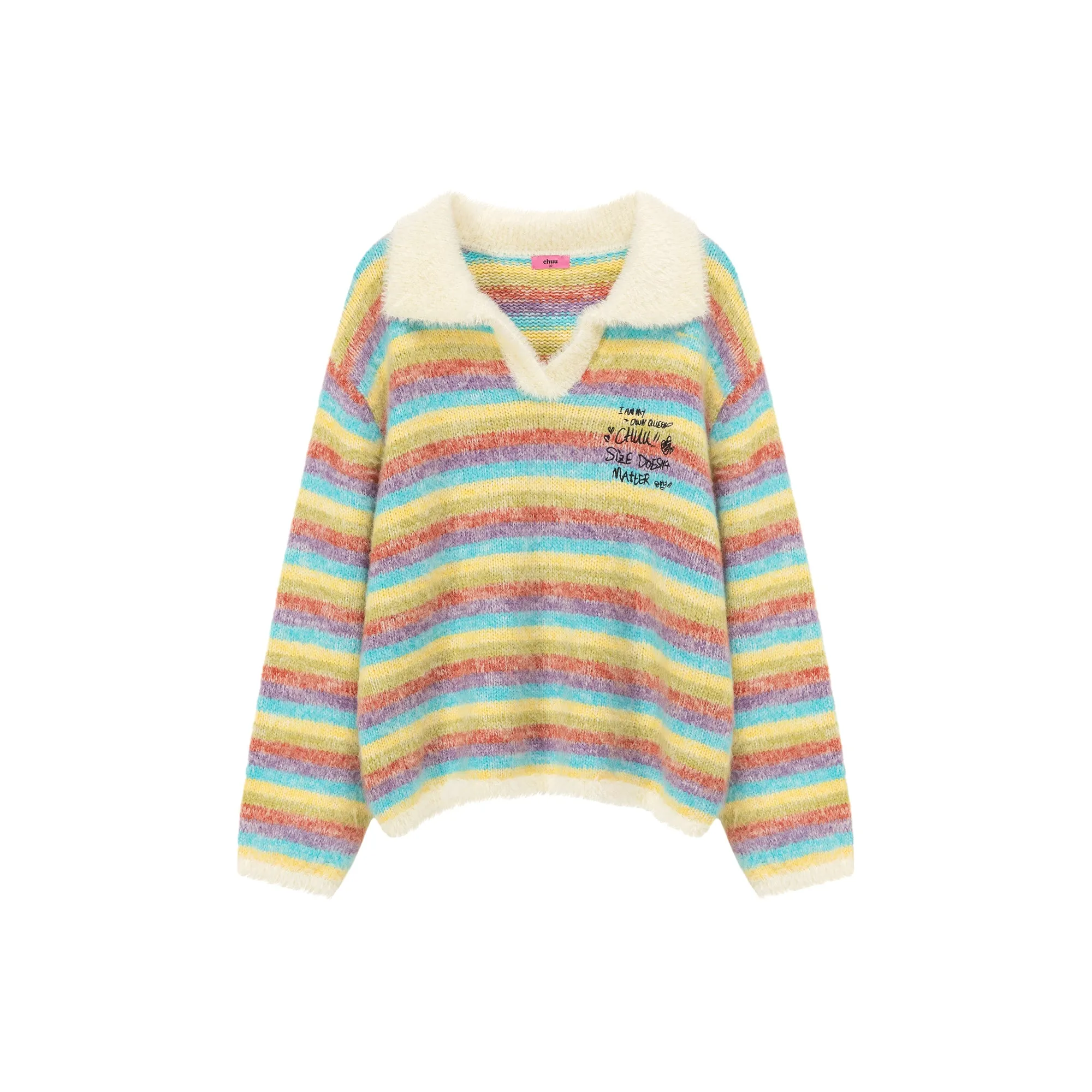 Collar Rainbow Stripe Knit Sweater