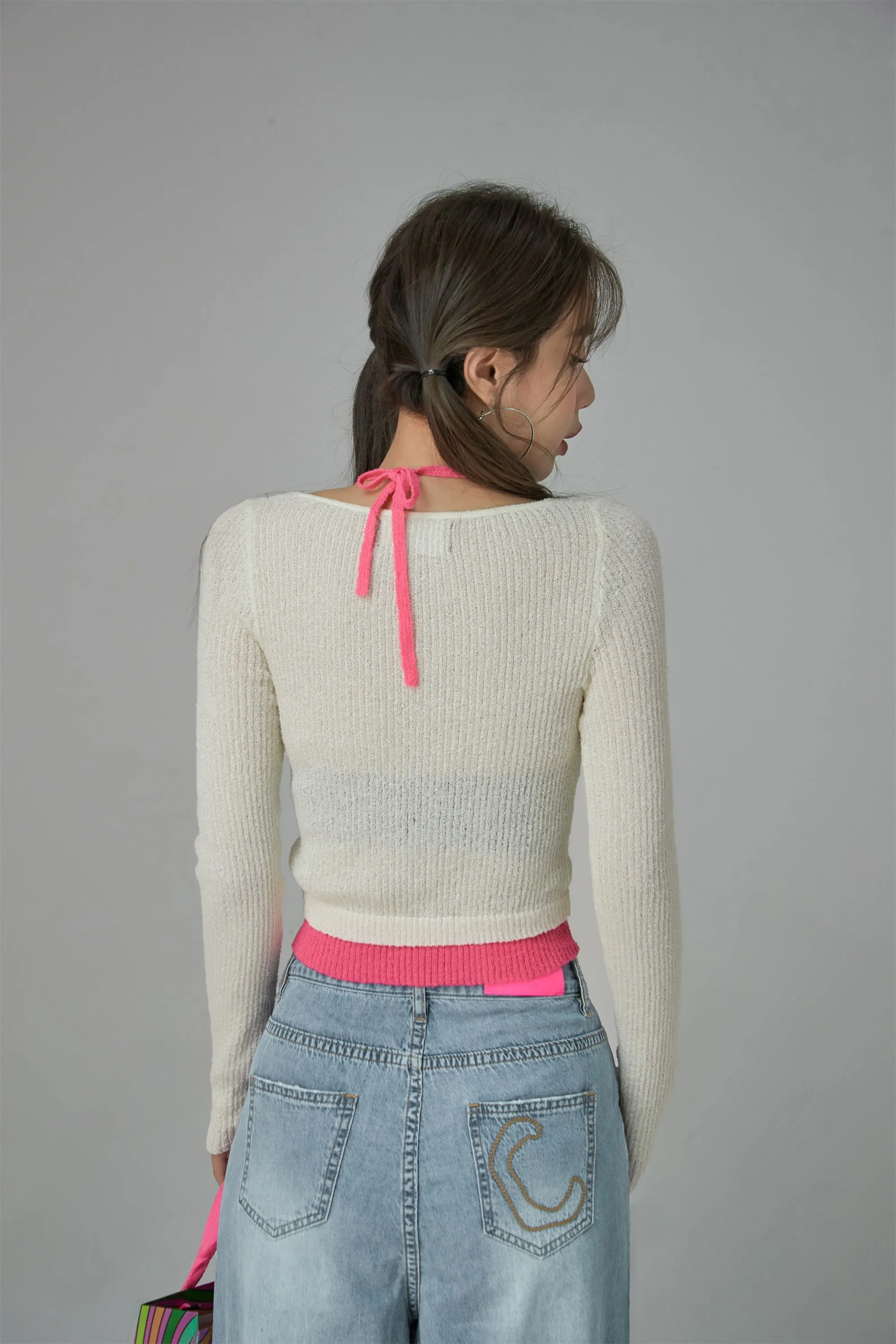 Color neck Wrap Knit sweater