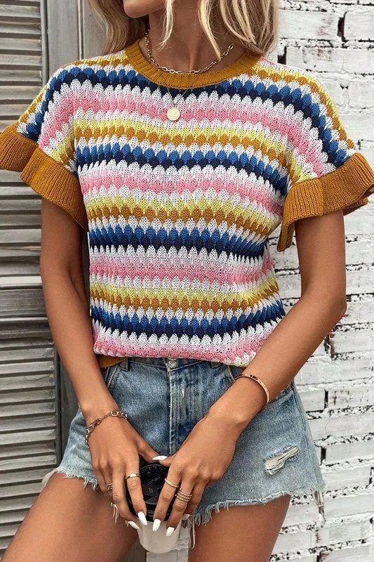 Colorblocked Piping  Knit Sweater