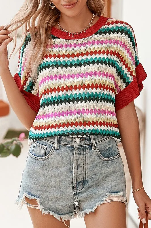 Colorblocked Piping  Knit Sweater