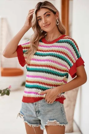 Colorblocked Piping  Knit Sweater