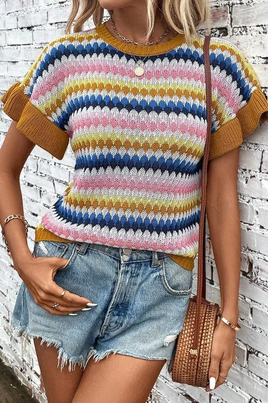 Colorblocked Piping  Knit Sweater