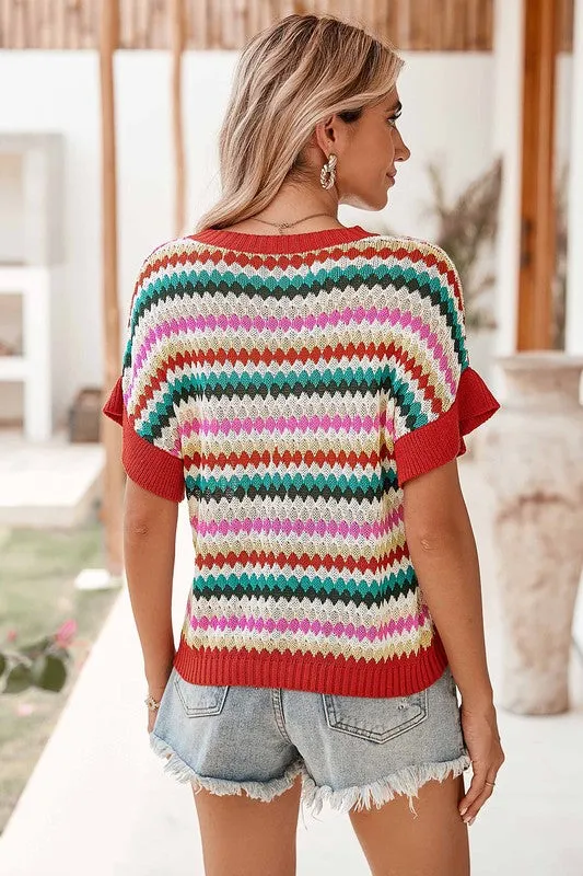 Colorblocked Piping  Knit Sweater