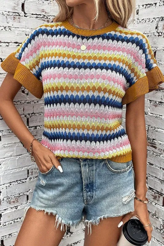 Colorblocked Piping  Knit Sweater