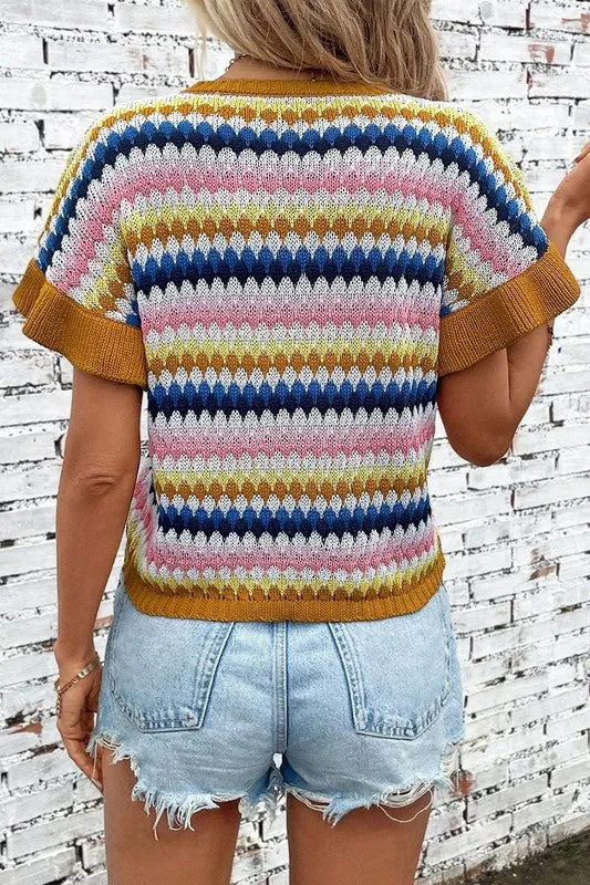 Colorblocked Piping  Knit Sweater