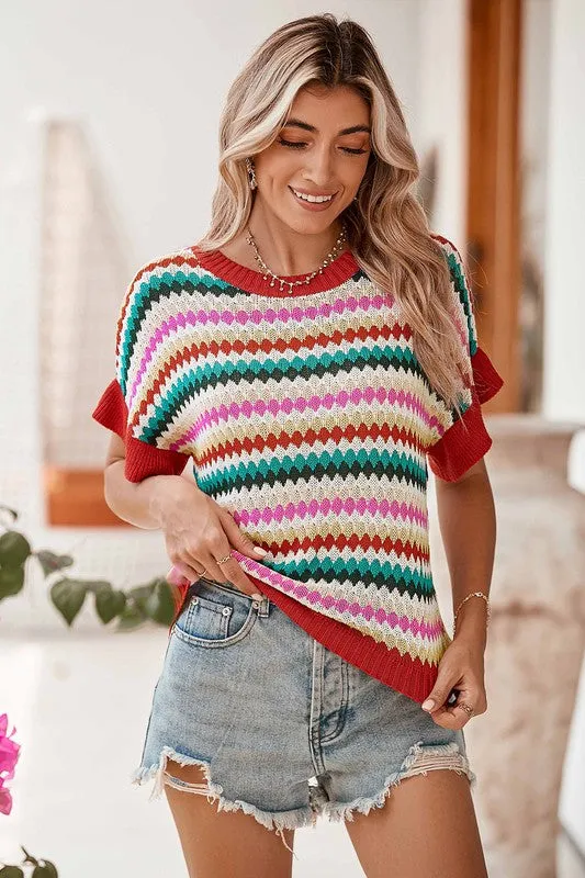 Colorblocked Piping  Knit Sweater