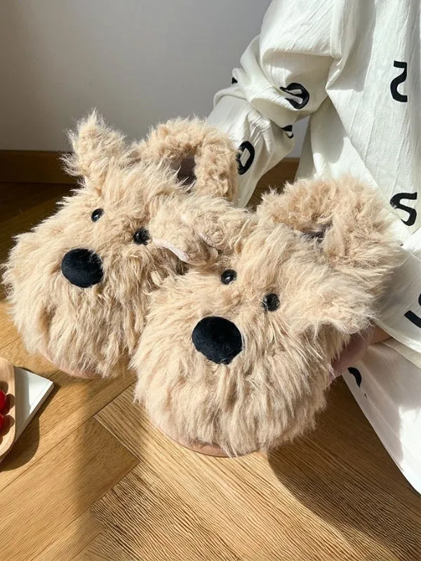 Cute Dog Flat Furry Slippers