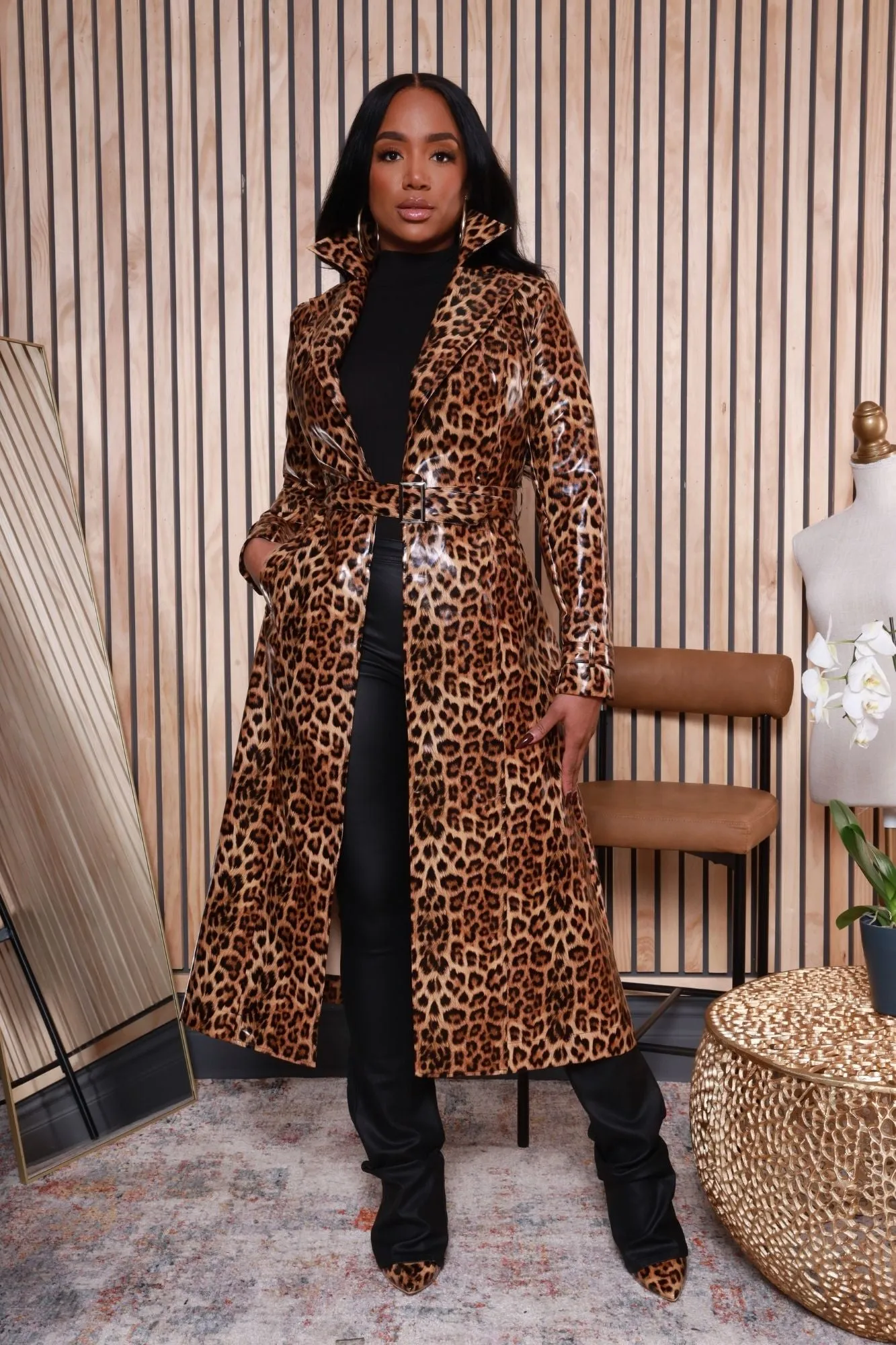 Do A Thing Animal Print Longline Jacket - Brown/Black