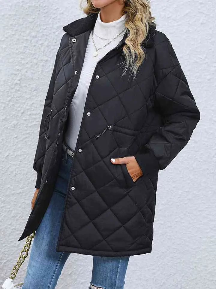 Drawstring Waist Longline Winter Coat