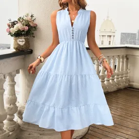 Elegant High Waist Sleeveless V Neck Dresses Wholesale Womens Clothing N3824072000202