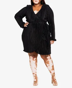 Fashionable Macie Plus Size V-Neck City Chic Mini Dress, Black