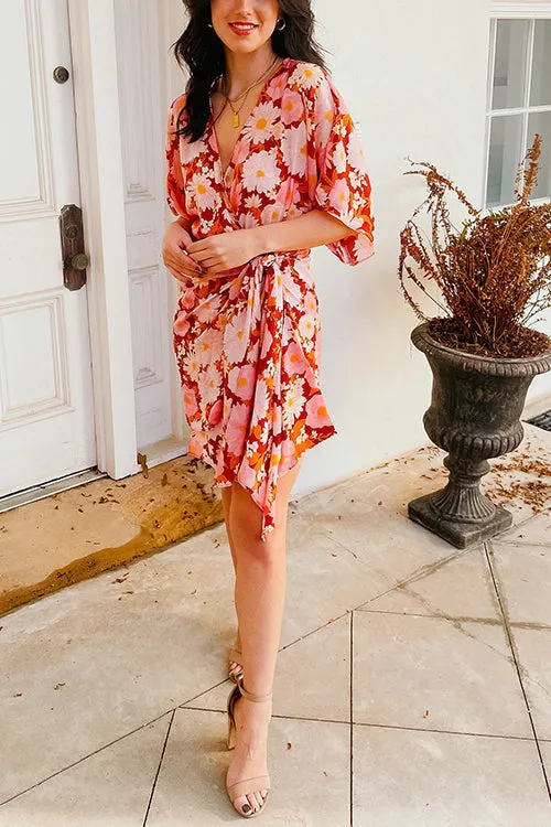 Floral Side Tie Wrap Dress