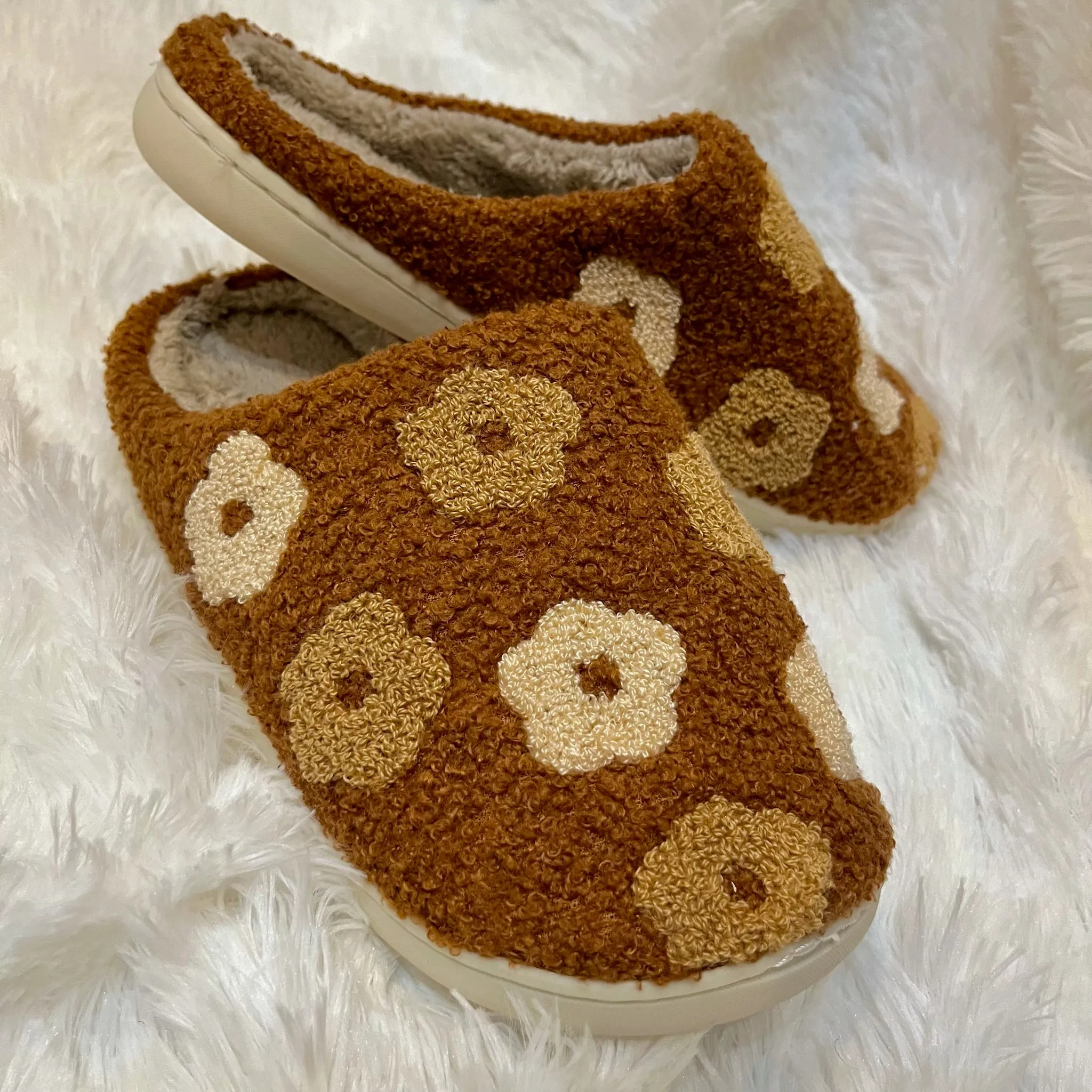 Flower Girl Brown Floral Slippers