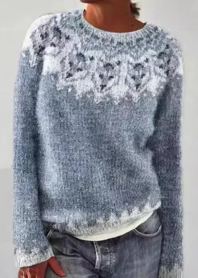 French Blue O Neck Patchwork Knit Sweaters Fall QA011