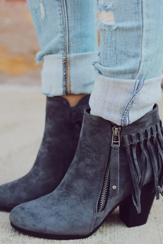 Fringe Booties - Black