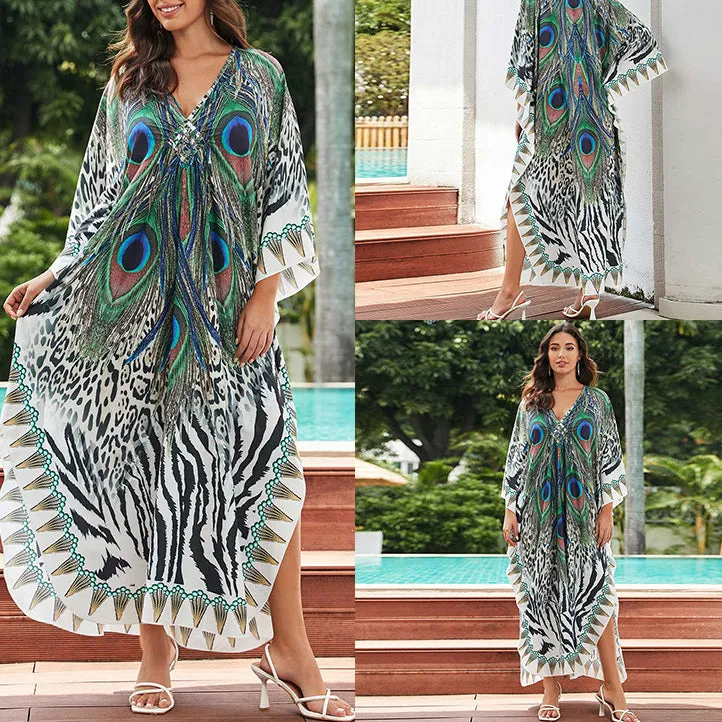 Full Printed Loose Plus Size Beach Dresses Wholesale Womens Clothing N3823112800037