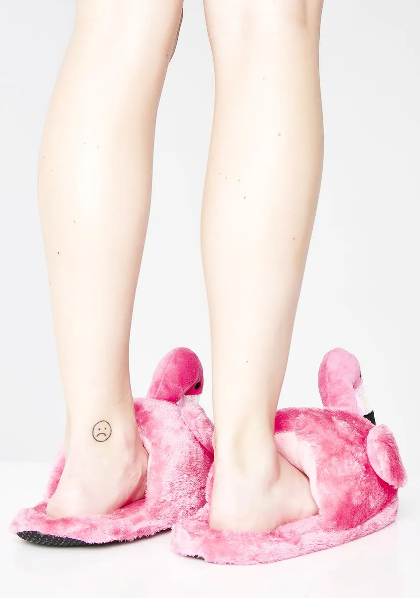 Fuzzy Friend Flamingo Slippers