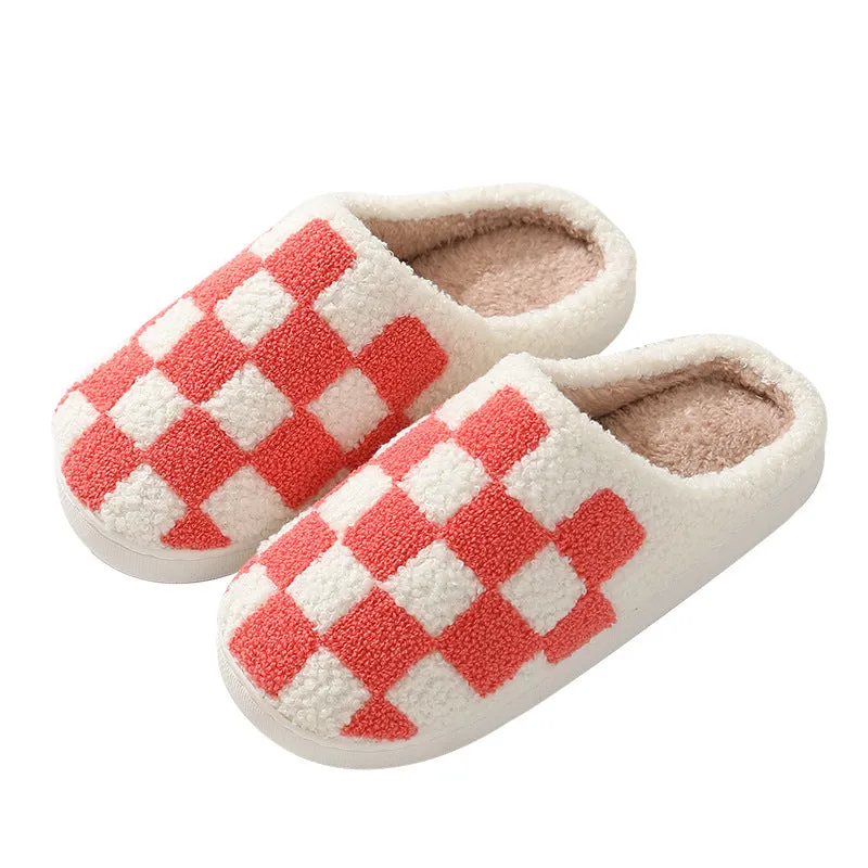 Fuzzy Plaid Warm Indoor Slippers