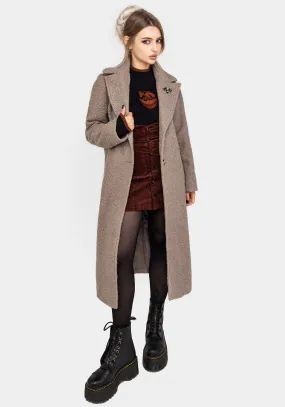 Gorgon Bouclé Longline Oversized Coat with Bee Brooch - Taupe