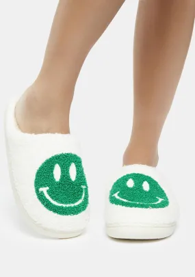 Green Smile Fuzzy Slippers