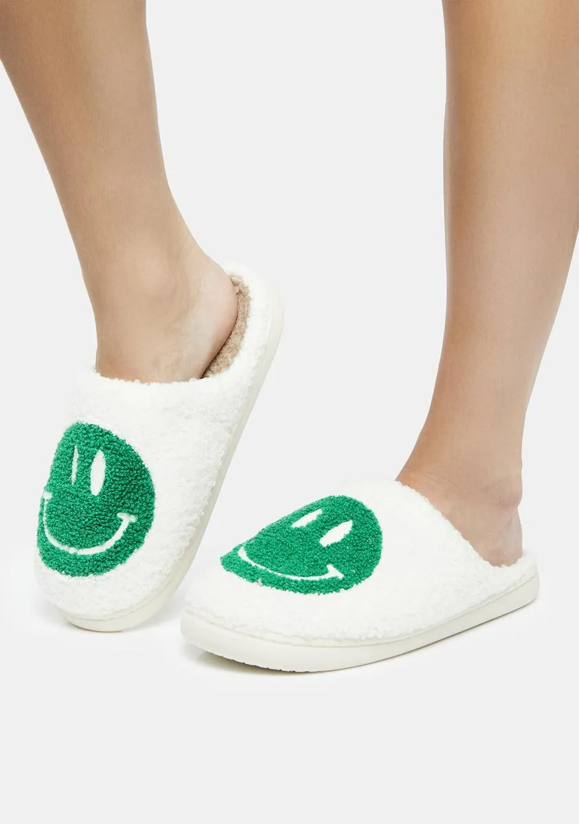 Green Smile Fuzzy Slippers