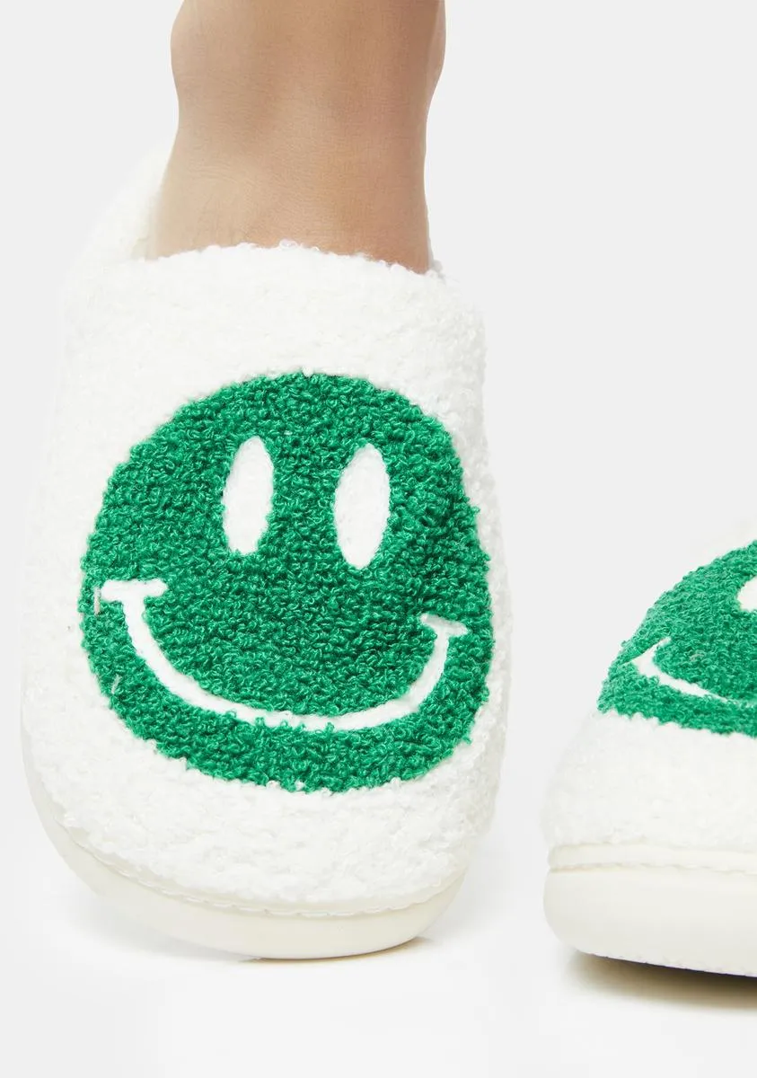 Green Smile Fuzzy Slippers