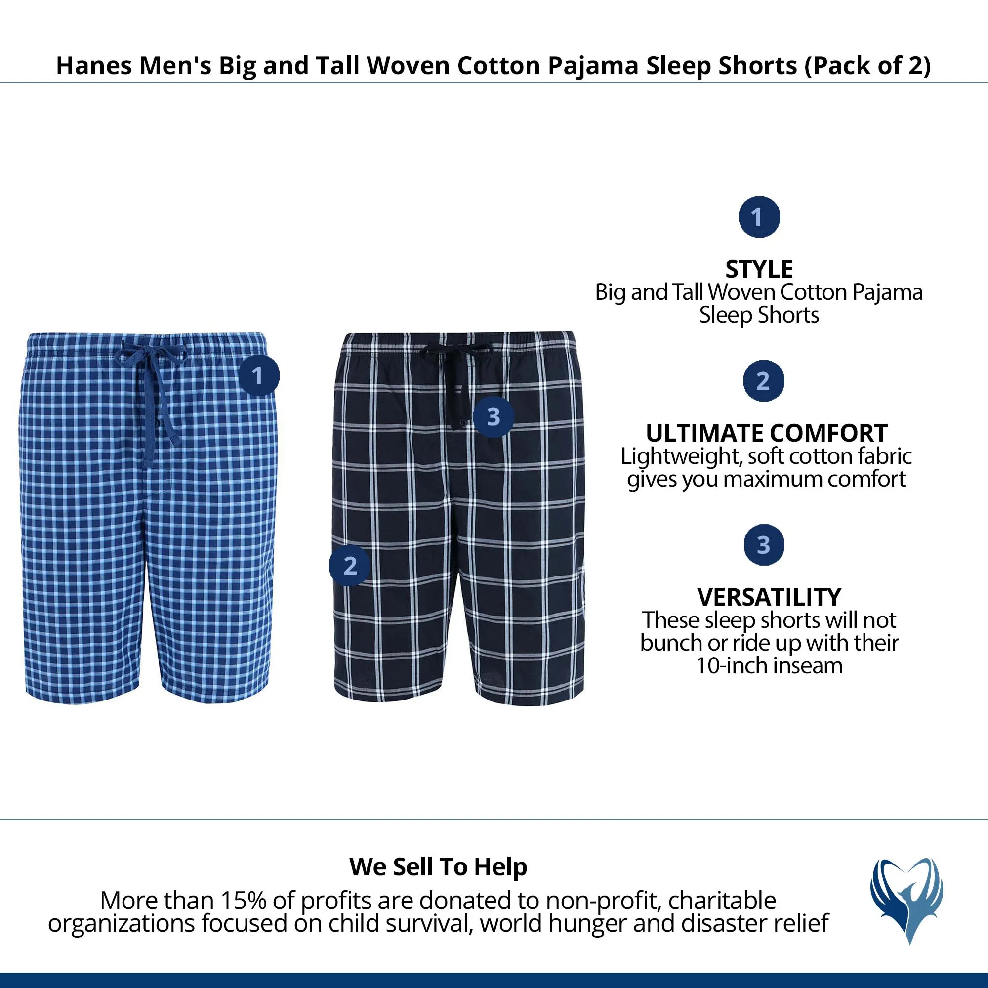 Hanes Men's Big and Tall Woven Cotton Pajama Sleep Shorts (Pack of 2)