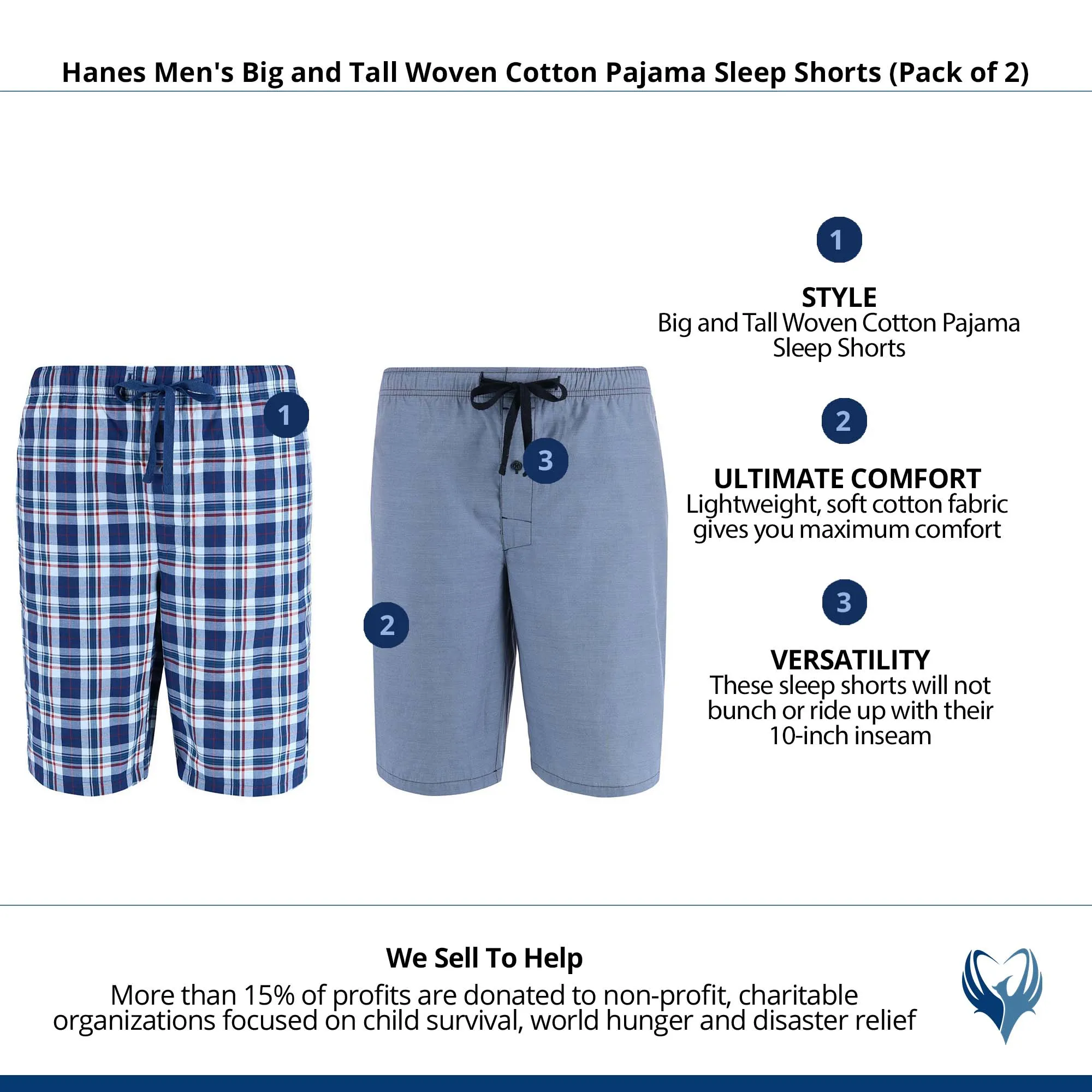 Hanes Men's Big and Tall Woven Cotton Pajama Sleep Shorts (Pack of 2)