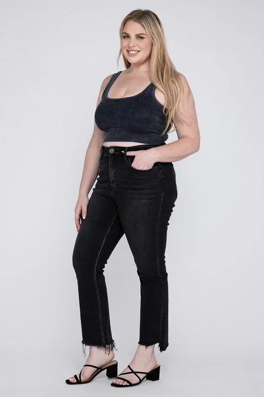 HI Curvy Plus Size Women High Rise Crop Flare Jeans