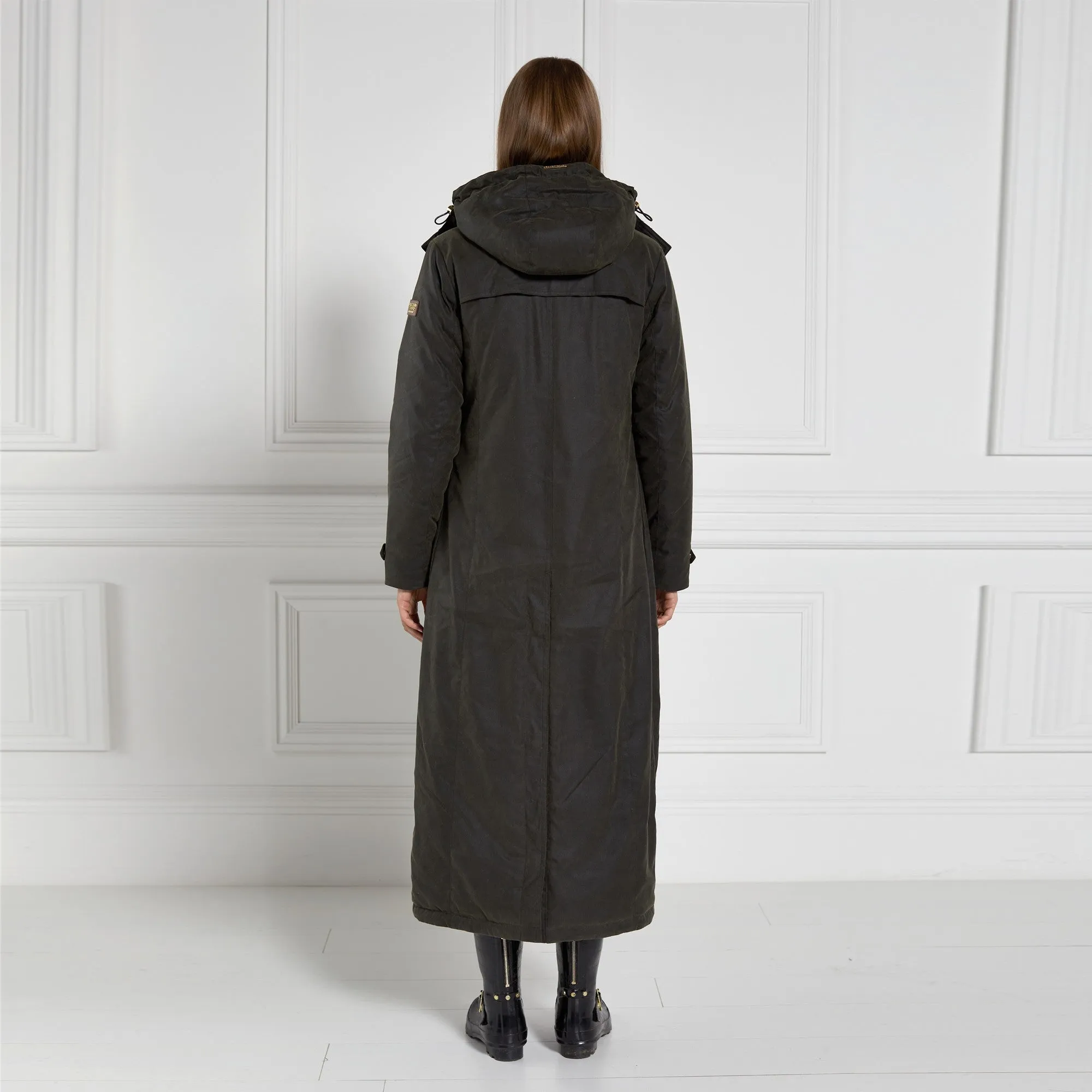 Holland Cooper Wax Longline Field Coat - Dark Olive