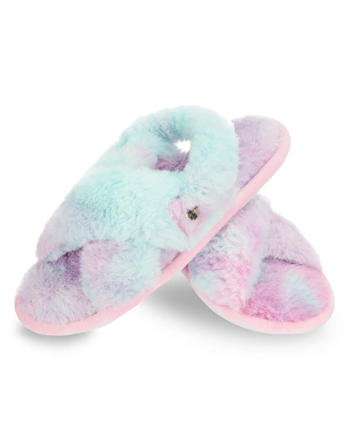 Kids' Tie Dye Crosshatched Plush Slippers