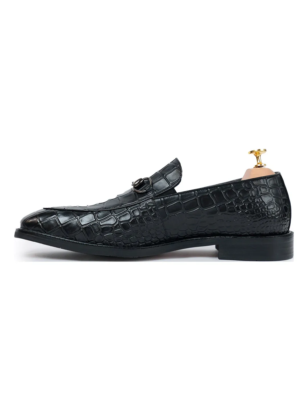 La Cabot Horse Bit Croc Slip On Black