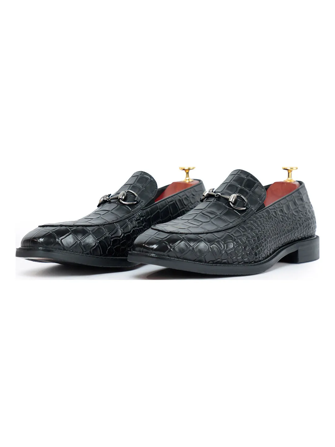 La Cabot Horse Bit Croc Slip On Black