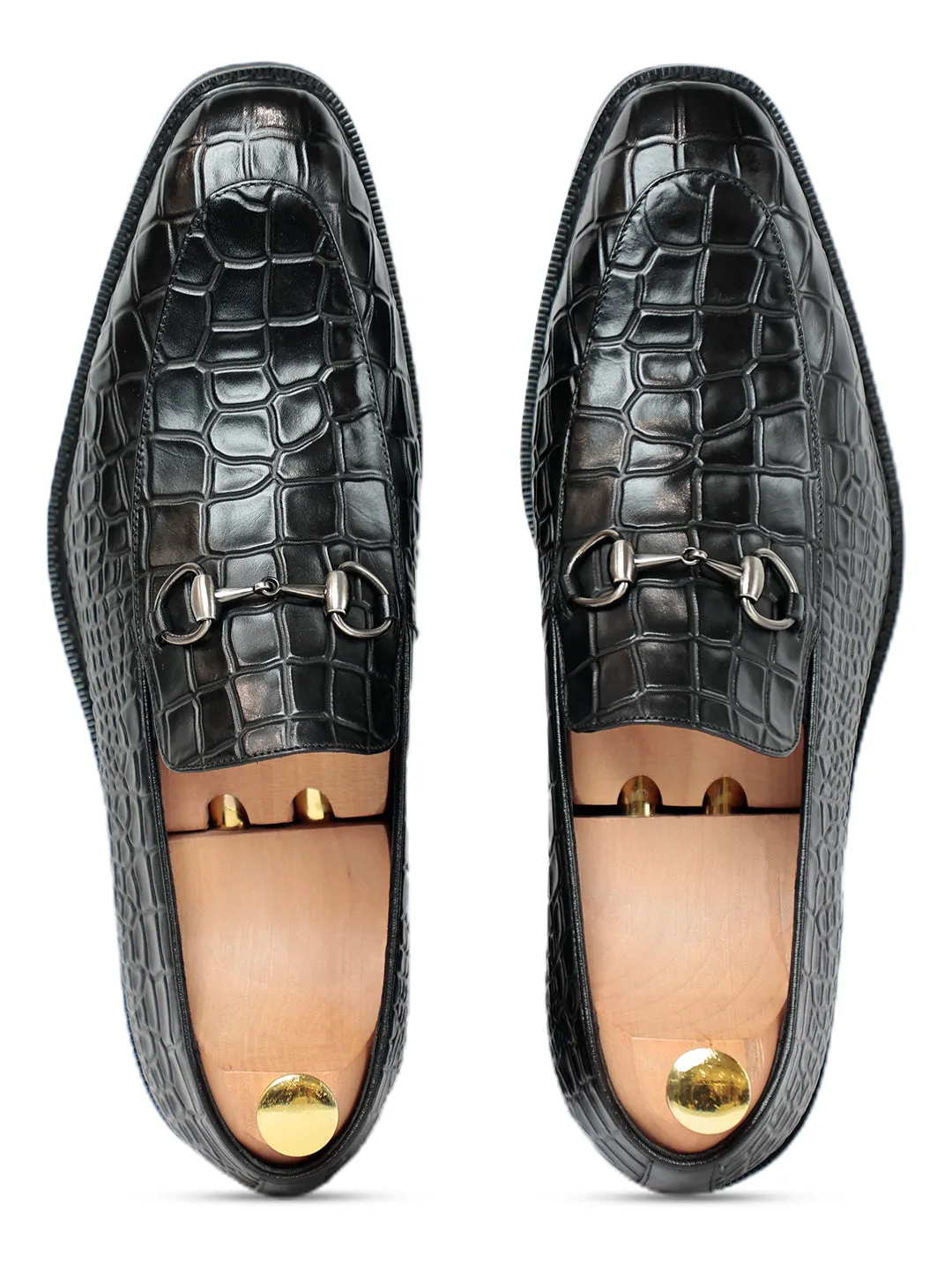 La Cabot Horse Bit Croc Slip On Black