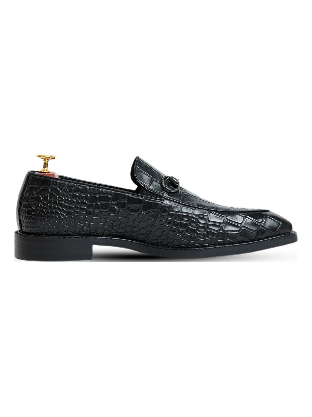 La Cabot Horse Bit Croc Slip On Black