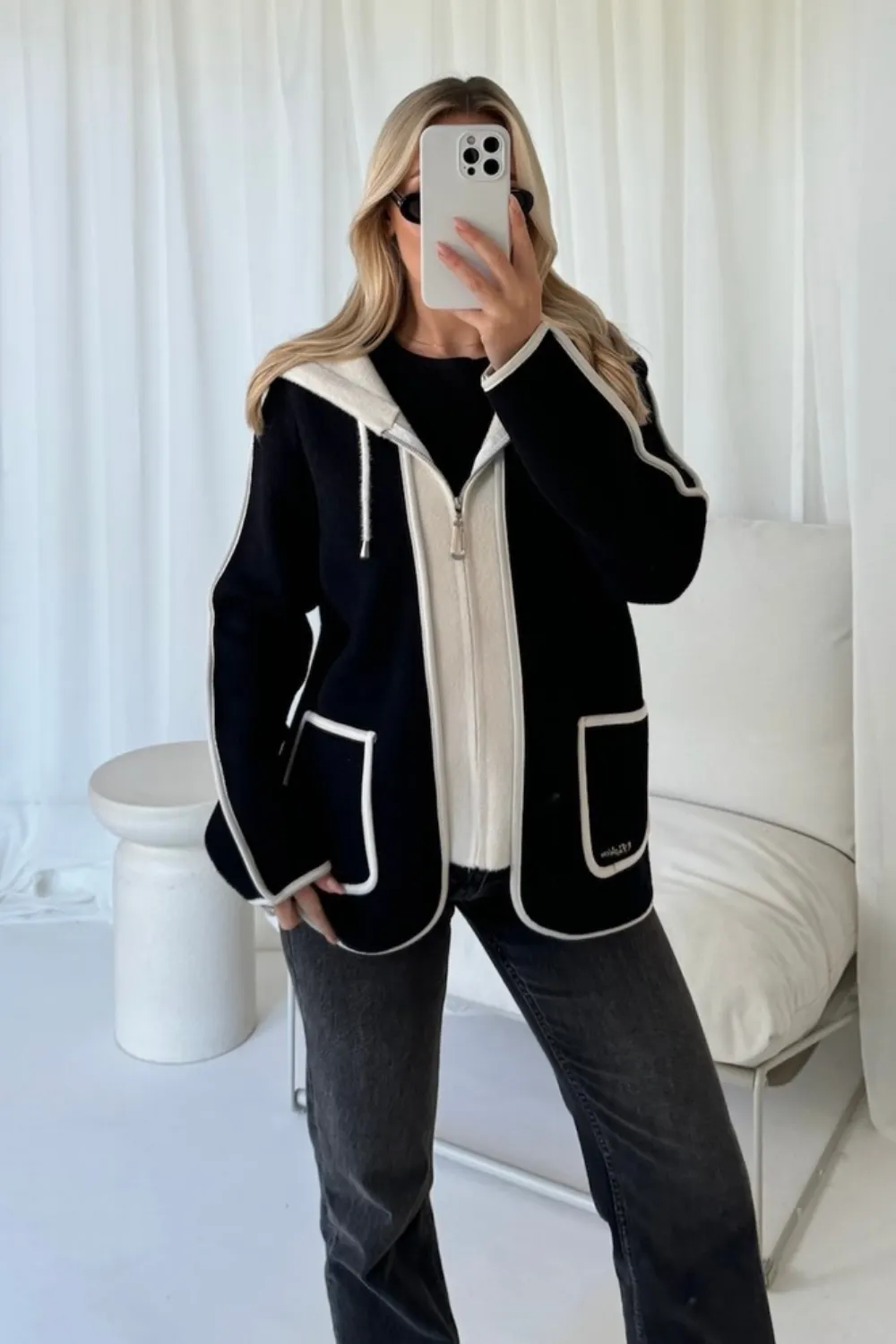 Laura black knit zip up cardigan