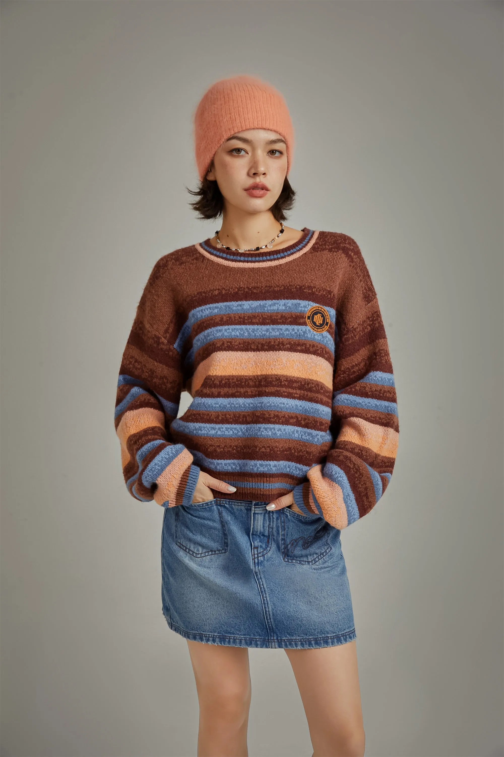 Logo Striped Loose Fit Knit Sweater